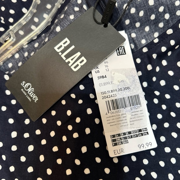 NWT s.OLIVER Black Label Dress Side Tie US Size 12 Blue Polka Dots Cap Sleeves - Picture 9 of 14